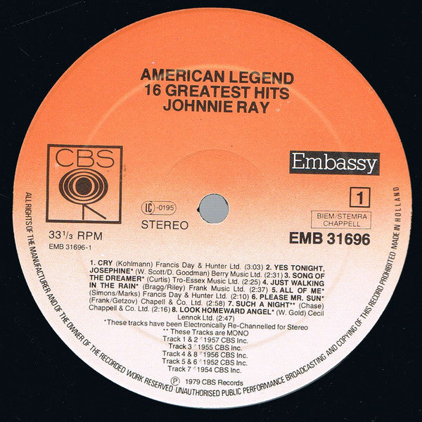 Johnnie Ray : American Legend (LP,Compilation)