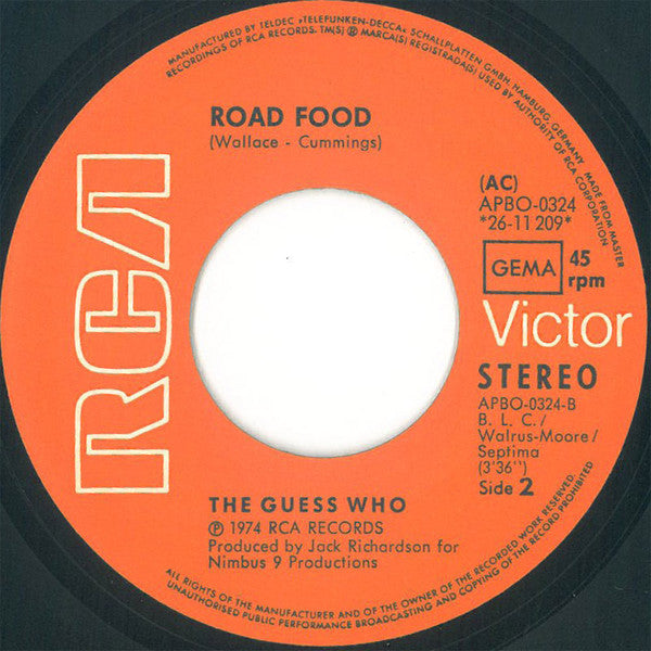 Guess Who, The : Clap For The Wolfman / Road Food (7",45 RPM,Single)