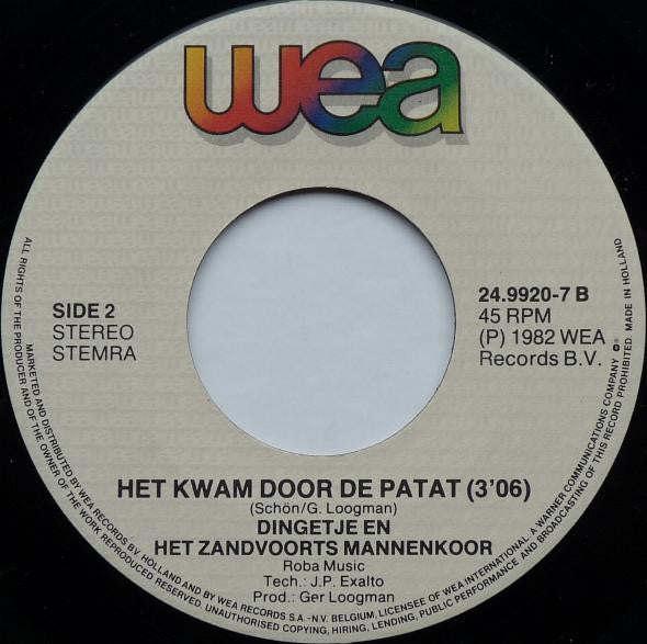 Dingetje En Het Zandvoorts Mannenkoor : Het Drinklied (7",45 RPM,Single)