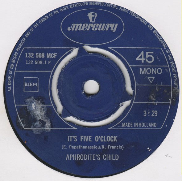 Aphrodite's Child : It's Five O' Clock / Funky Mary (7", Single, Mono)