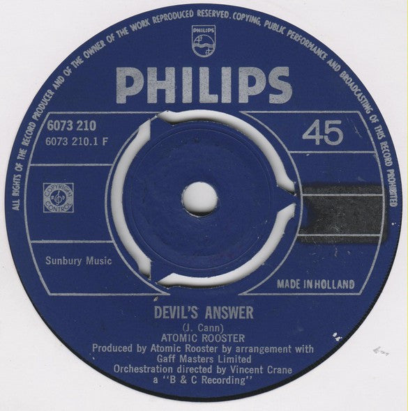 Atomic Rooster : Devil's Answer (7", Single, Mono)