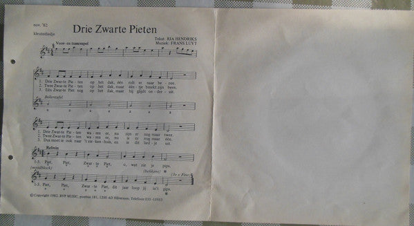 Ria Hendriks, Frans Luyt : Drie Zwarte Pieten / Tóch Nog Sinterklaasfeest (7",45 RPM,Stereo)