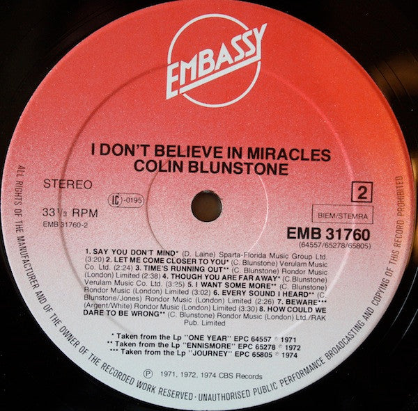 Colin Blunstone : I Don't Believe In Miracles (LP,Album,Compilation)