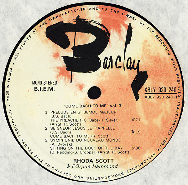 Rhoda Scott : A L'Orgue Hammond Vol. 3 Come Bach To Me (LP,Album)