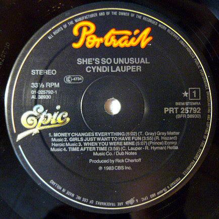 Cyndi Lauper : She's So Unusual (LP,Album,Stereo)