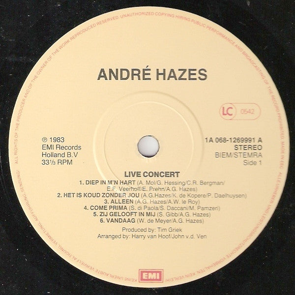 André Hazes : Live Concert (LP,Album)