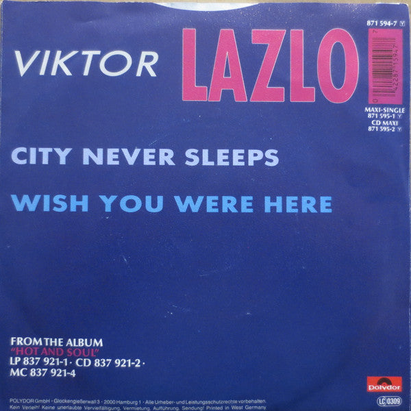Viktor Lazlo : City Never Sleeps (7",45 RPM,Single,Stereo)