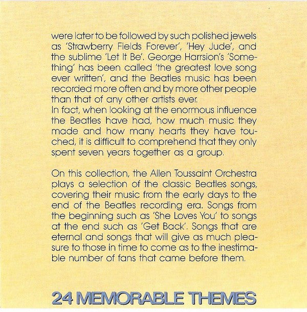 Allen Toussaint Orchestra, The : Beatles Songbook / 24 Memorable Themes (Album)