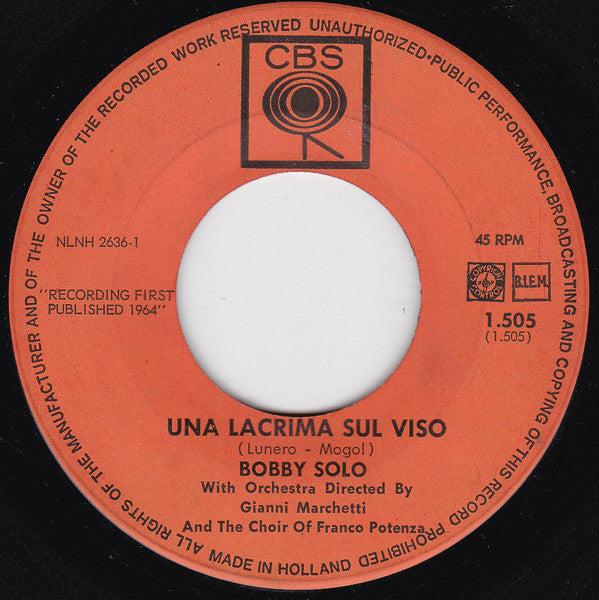 Bobby Solo : Una Lacrima Sul Viso (7",45 RPM)