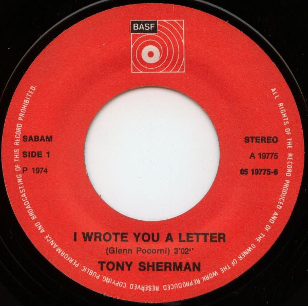 Tony Sherman : I Wrote You A Letter (7",45 RPM,Single)