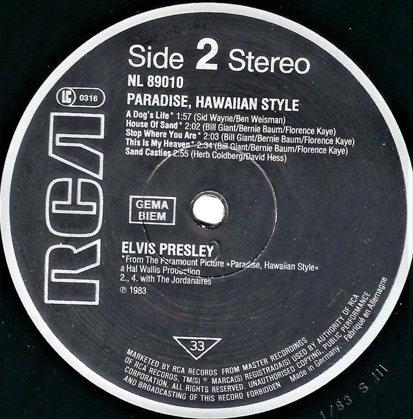 Elvis Presley : Paradise, Hawaiian Style (LP, Album, RE)