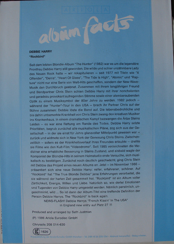 Deborah Harry : Rockbird (LP,Album)