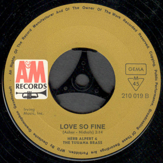 Herb Alpert & The Tijuana Brass : Carmen / Love So Fine (7",Single,45 RPM)