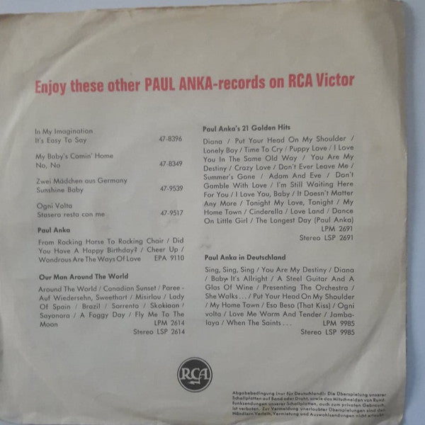 Paul Anka : Sylvia / Behind My Smile (7",45 RPM,Single)