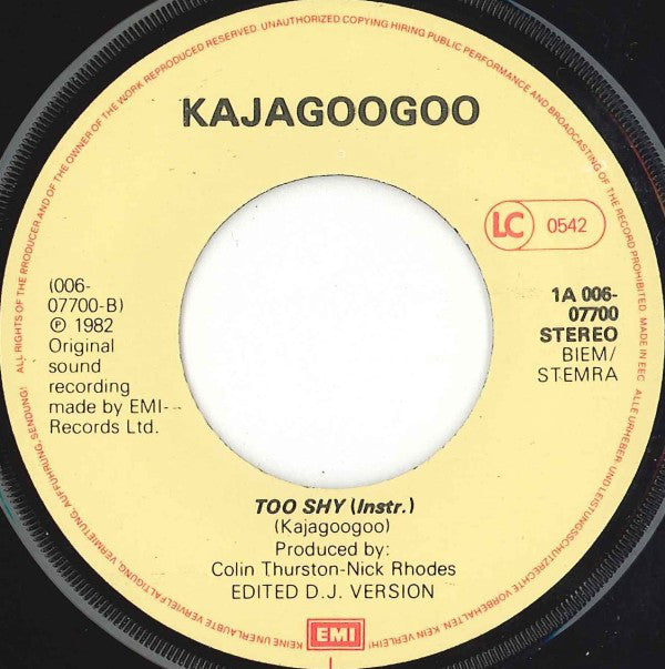 Kajagoogoo : Too Shy (7",45 RPM,Single,Stereo)