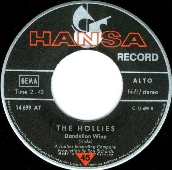 Hollies, The : Gasoline Alley Bred / Dandelion Wine (7",45 RPM,Single,Stereo)