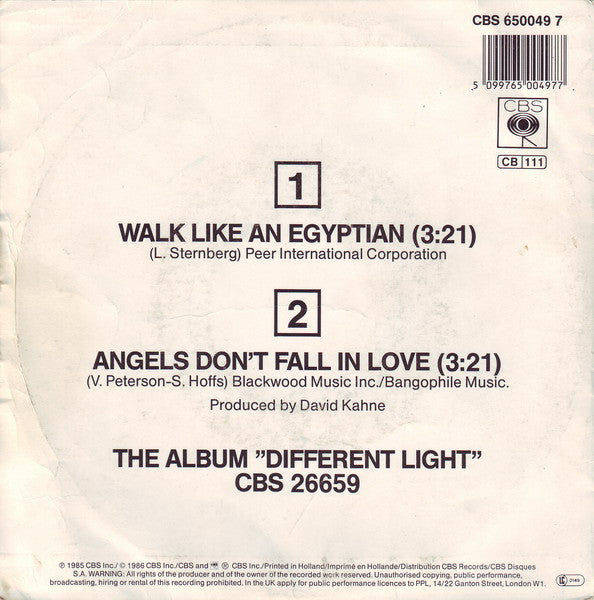 Bangles : Walk Like An Egyptian (7",45 RPM,Single,Stereo)