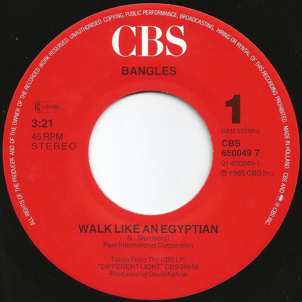 Bangles : Walk Like An Egyptian (7",45 RPM,Single,Stereo)