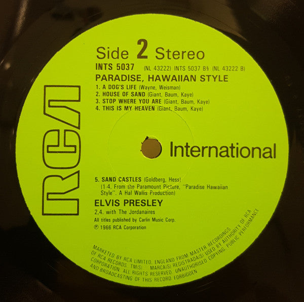 Elvis Presley : Paradise, Hawaiian Style (LP, Album, RE, EMI)