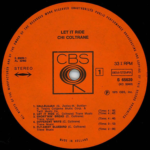 Chi Coltrane : Let It Ride (LP,Album,Stereo)