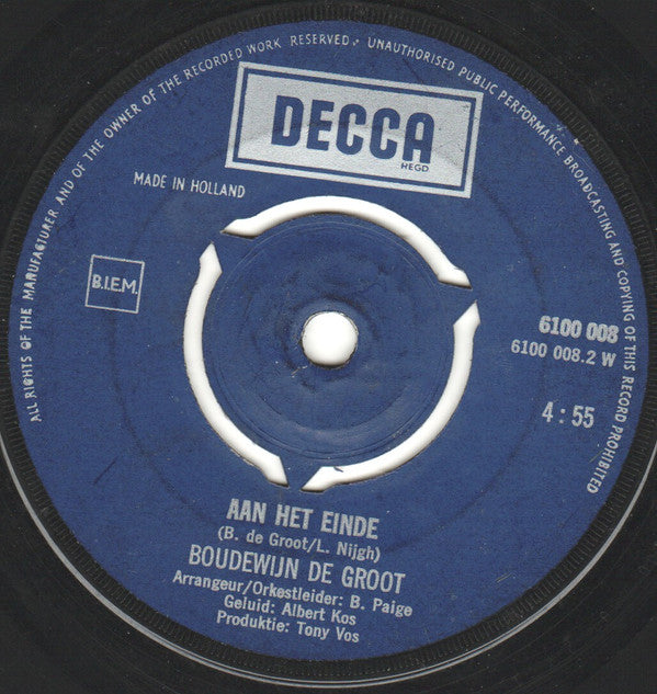 Boudewijn De Groot : De Nachtwacht / Aan Het Einde (7",45 RPM,Single)