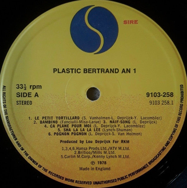 Plastic Bertrand : An 1 (LP)