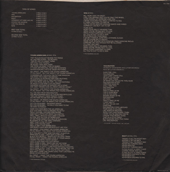 David Bowie : Young Americans (LP,Album,Stereo)