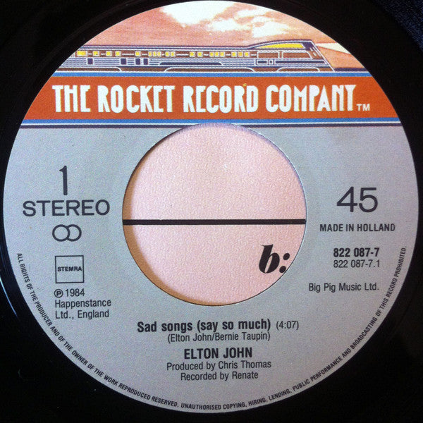 Elton John : Sad Songs (Say So Much) (7",45 RPM,Single,Stereo)
