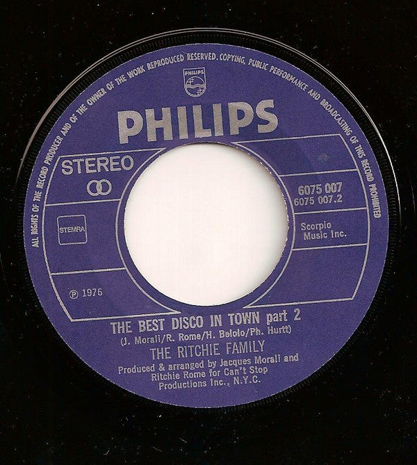 Ritchie Family, The : The Best Disco In Town (7",Single,45 RPM)
