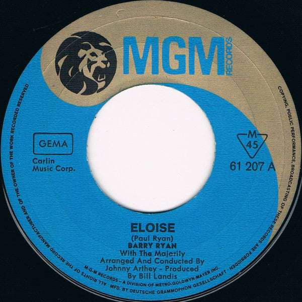 Barry Ryan : Eloise (7",45 RPM,Single,Mono)