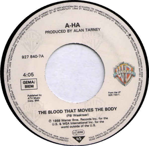 a-ha : The Blood That Moves The Body (7", Single)