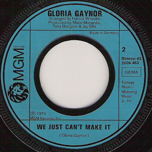 Gloria Gaynor : Never Can Say Goodbye (7",45 RPM,Single,Stereo)