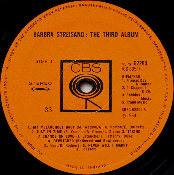 Barbra Streisand : The Third Album (LP,Album,Stereo)