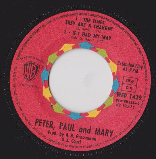 Peter, Paul & Mary : Le Déserteur (EP,45 RPM,7")