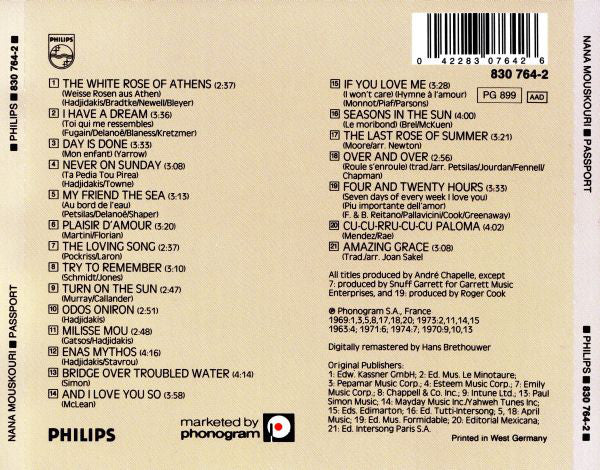 Nana Mouskouri : Passport (Compilation,Remastered,Reissue)
