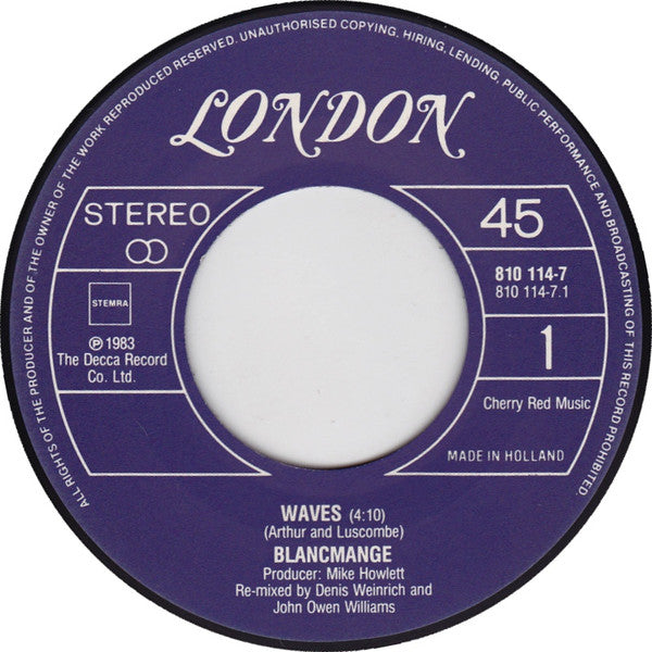 Blancmange : Waves (7",45 RPM)