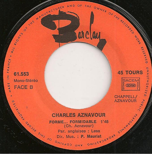 Charles Aznavour : To Die Of Love (7",45 RPM,Single,Stereo,Mono)