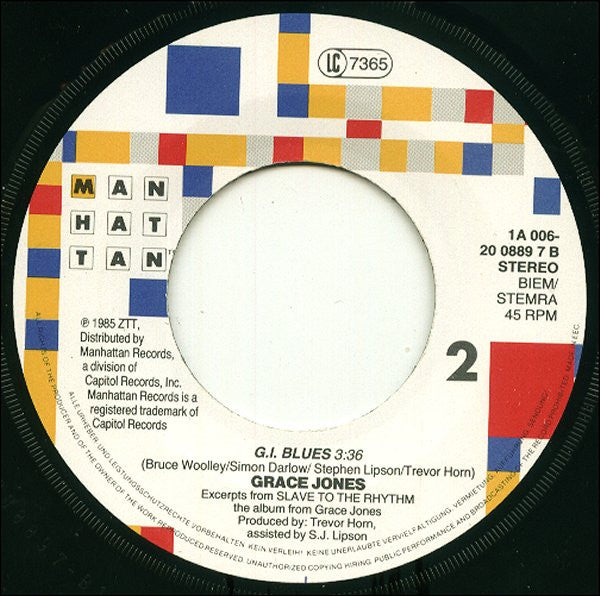 Grace Jones : Slave To The Rhythm (7",Single,45 RPM)
