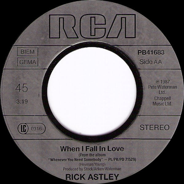 Rick Astley : When I Fall In Love / My Arms Keep Missing You (7",45 RPM,Single,Stereo)