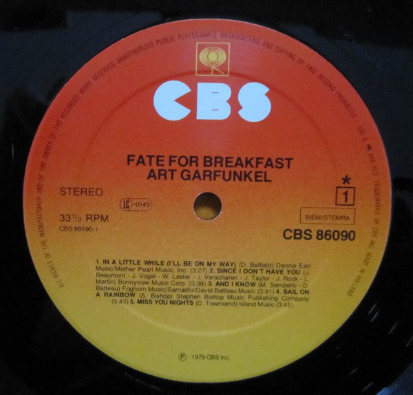 Art Garfunkel : Fate For Breakfast (LP,Album,Reissue,Stereo)