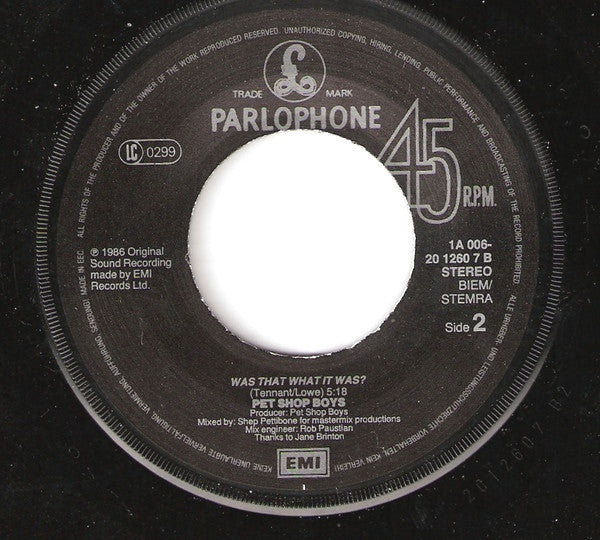 Pet Shop Boys : Opportunities (Let's Make Lots Of Money) (7",Single)