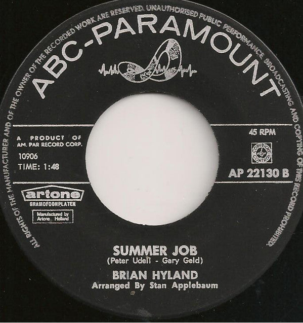 Brian Hyland : Sealed With A Kiss / Summer Job (7",Single,45 RPM)