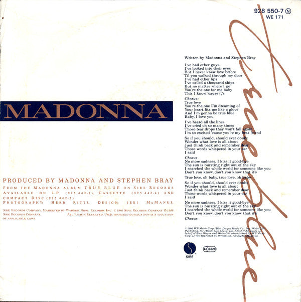 Madonna : True Blue (Remix/Edit) (7",45 RPM,Single,Stereo)