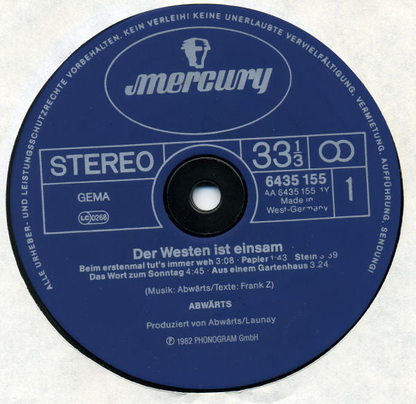 Abwärts : Der Westen Ist Einsam (LP,Album)