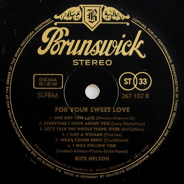 Rick Nelson* : For Your Sweet Love (LP, Album)
