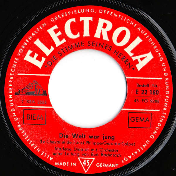 Marlene Dietrich : Sag Mir Wo Die Blumen Sind / Die Welt War Jung (7",45 RPM,Single,Mono)