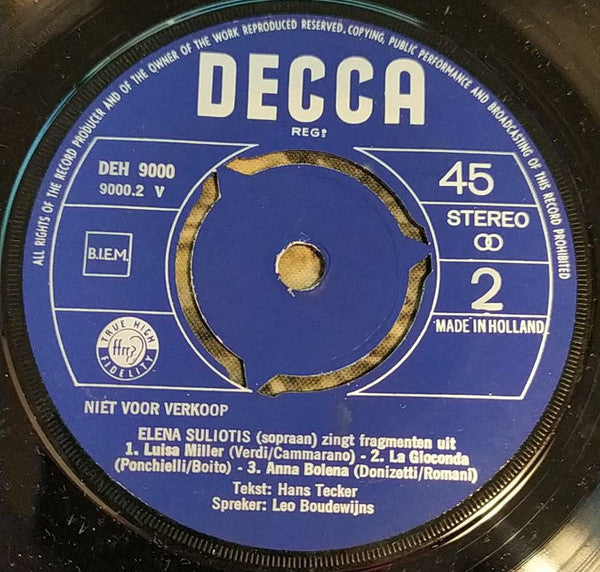 Elena Souliotis : Kennismaking Met 'S Werelds Jongste Primadonna (7",45 RPM,Promo,Stereo)