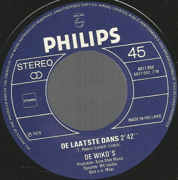 De Wiko's : Achter M'n Bakkie (7",45 RPM,Single,Stereo)