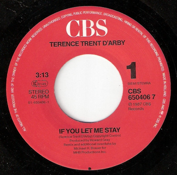 Terence Trent D'Arby : If You Let Me Stay (7",45 RPM,Single,Stereo)