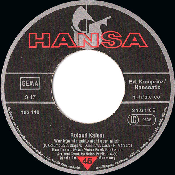 Roland Kaiser : Santa Maria (7",45 RPM,Single,Stereo)